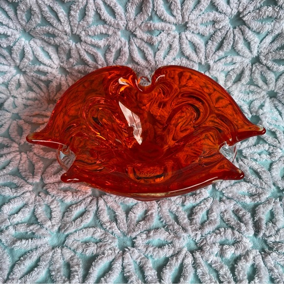 Vintage Art glass chalet style candy bowl dish orange MCM decor - Picture 2 of 6